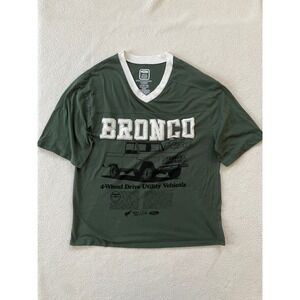Ford Hybrid Boys L(12-14) V-Neck T-Shirt Green Bronco Graphic  Ringer Tee Retro